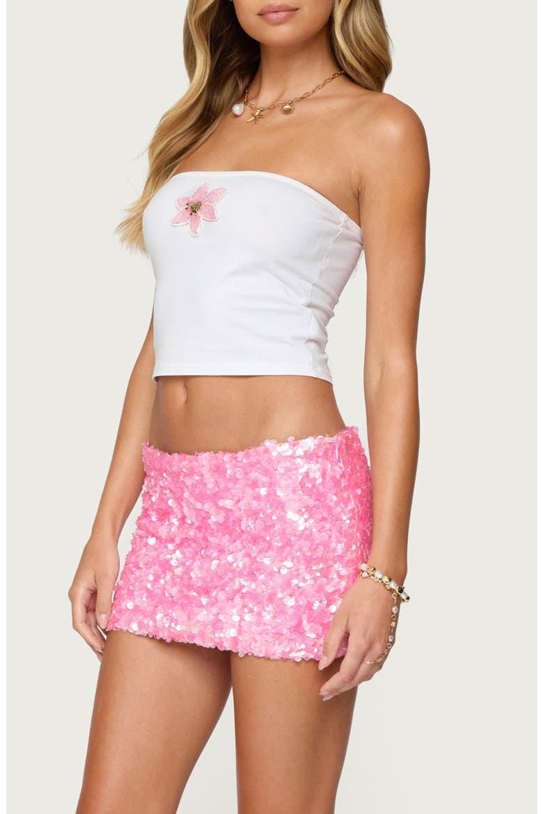 Luli Beaded Flower Crop Tube Top, Alternate, color, WHITE