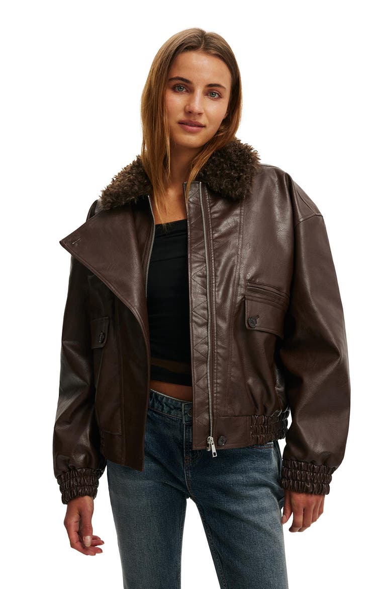 Women's Darcy Faux Leather Bomber, Main, color, Brown