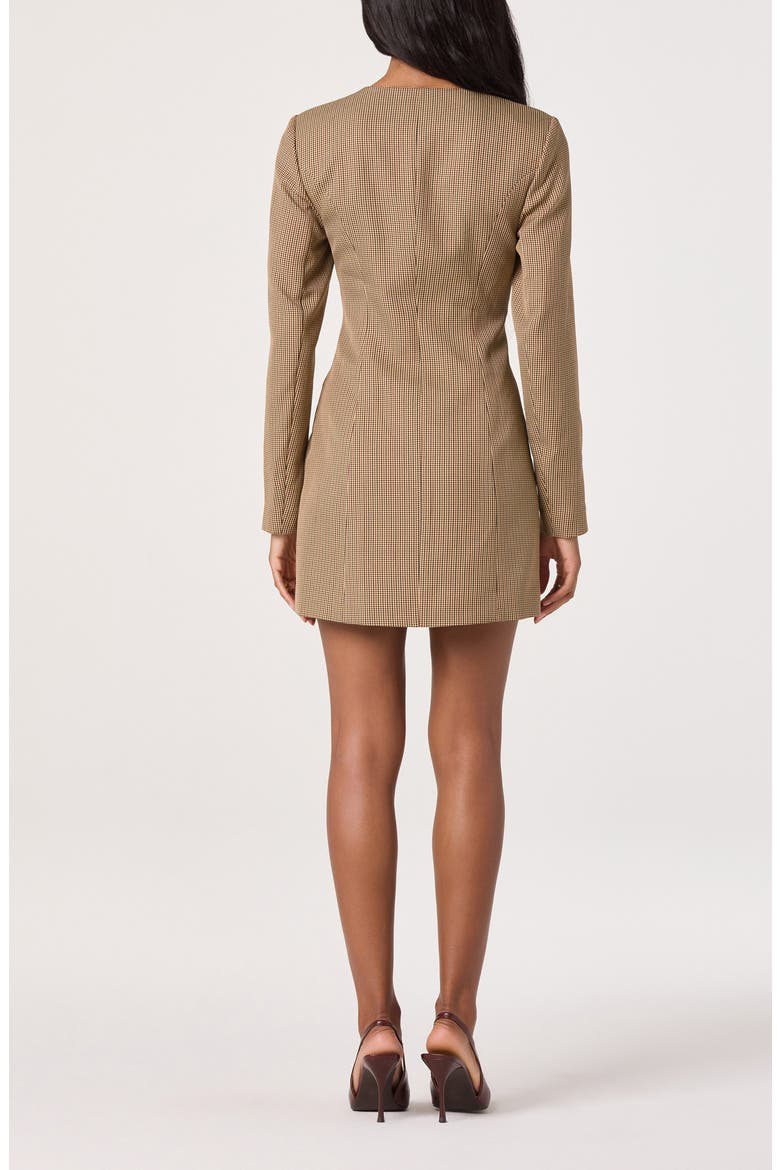 Houndstooth Long Sleeve Button-Up Minidress, Alternate, color, TAN HOUNDSTOOTH
