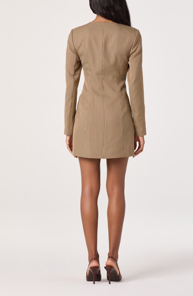 ASTR the Label Houndstooth Long Sleeve Button-Up Minidress, Alternate, color, Tan Houndstooth