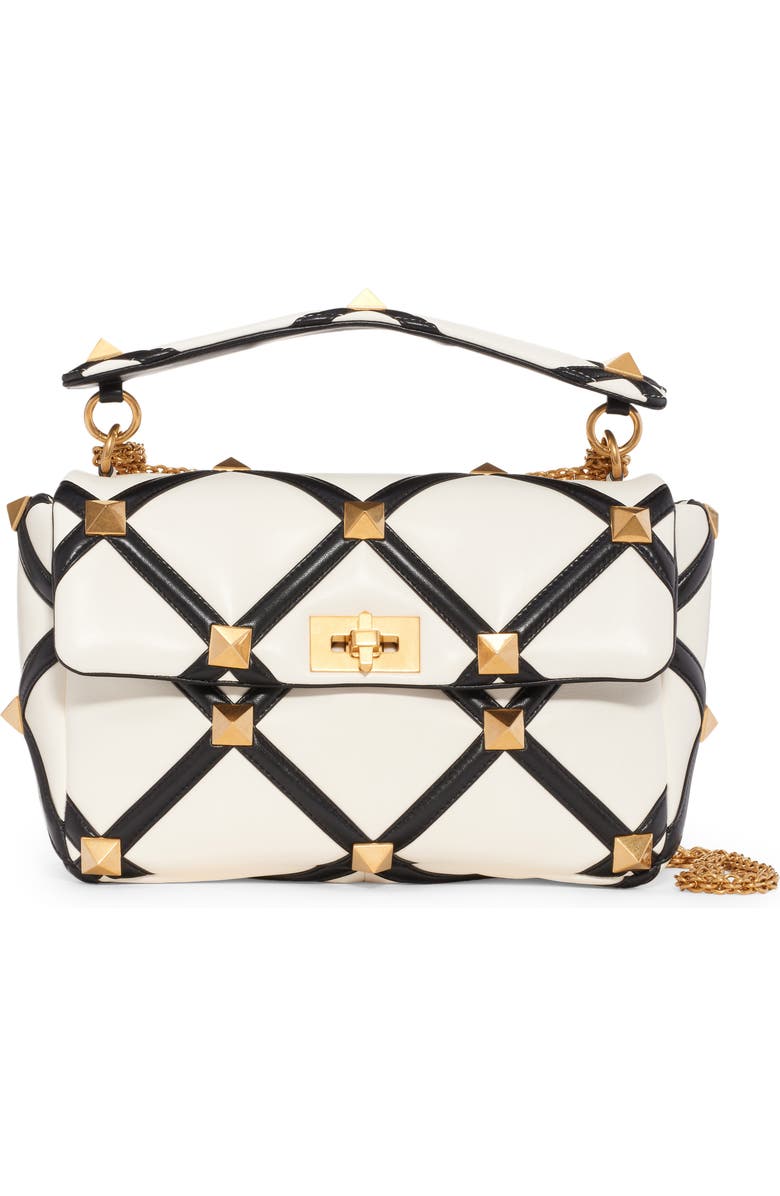Valentino Garavani Large Roman Stud Inlay Leather Top Handle Bag, Main, color,