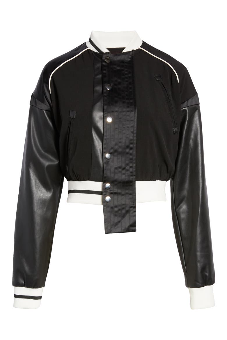 Mixed Media Bomber Jacket, Alternate, color, BLACK