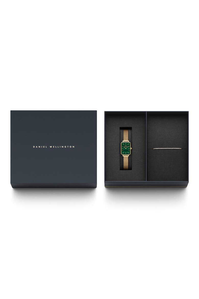 Quadro Pressed Mesh Strap Watch & Tennis Bracelet Set, 20mm, Main, color, IP GOLD