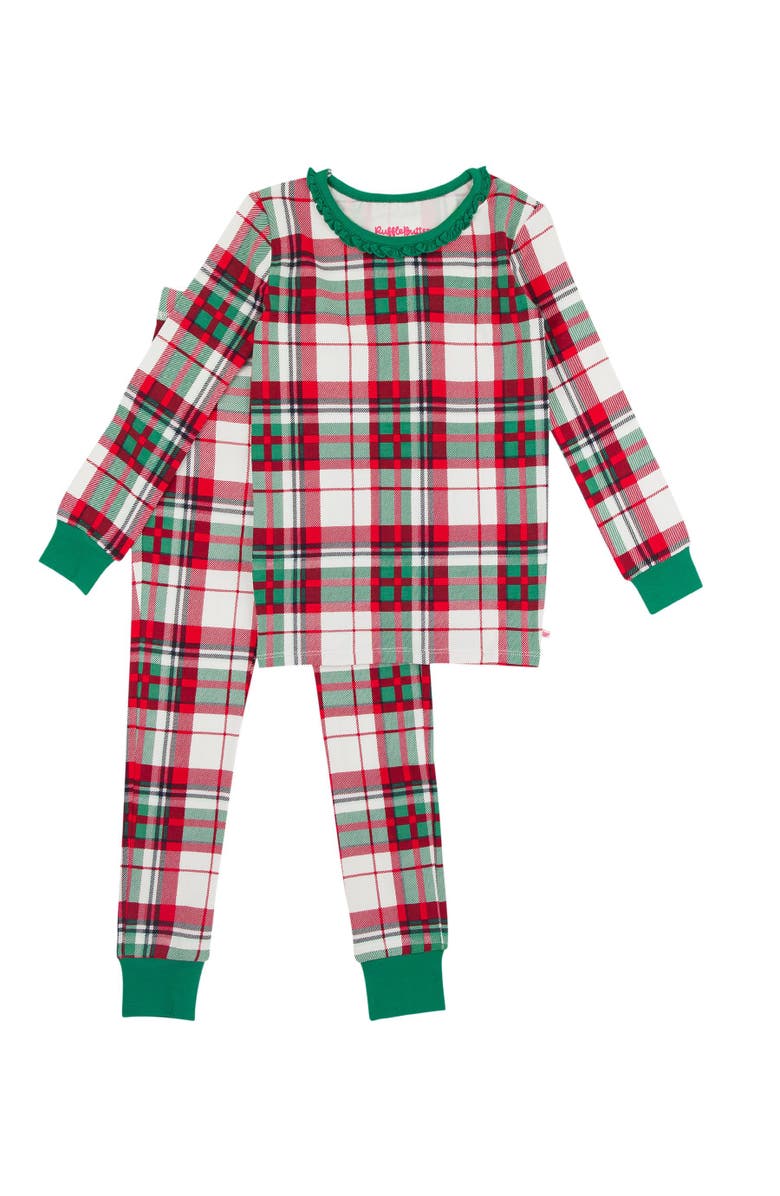 RuffleButts Modal Blend Toddler Girls Ruffle Long Sleeve Pajama Set, Alternate, color, Dashing Dreams Plaid