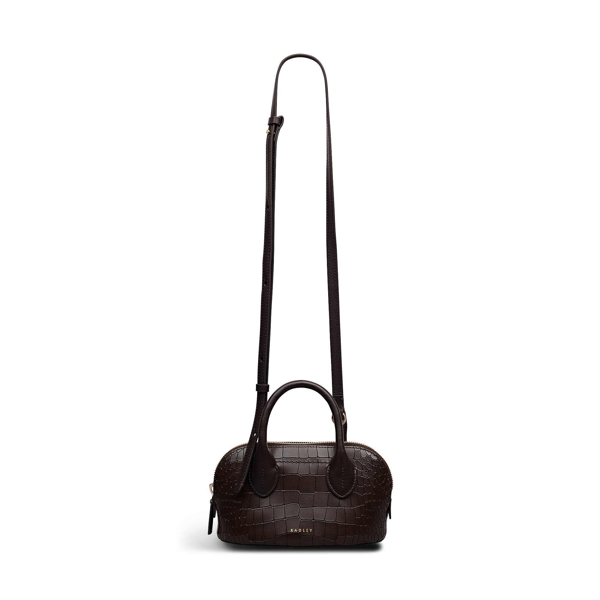 Radley The Muriel - Faux Croc Micro Ziptop Satchel Bag, Main, color, Dark Oak