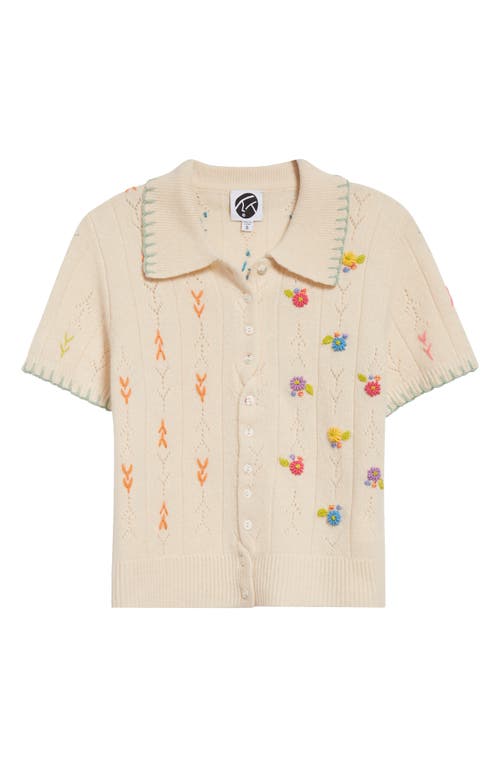 YanYan Daisy Embroidered Lambswool Cardigan in Chalk 