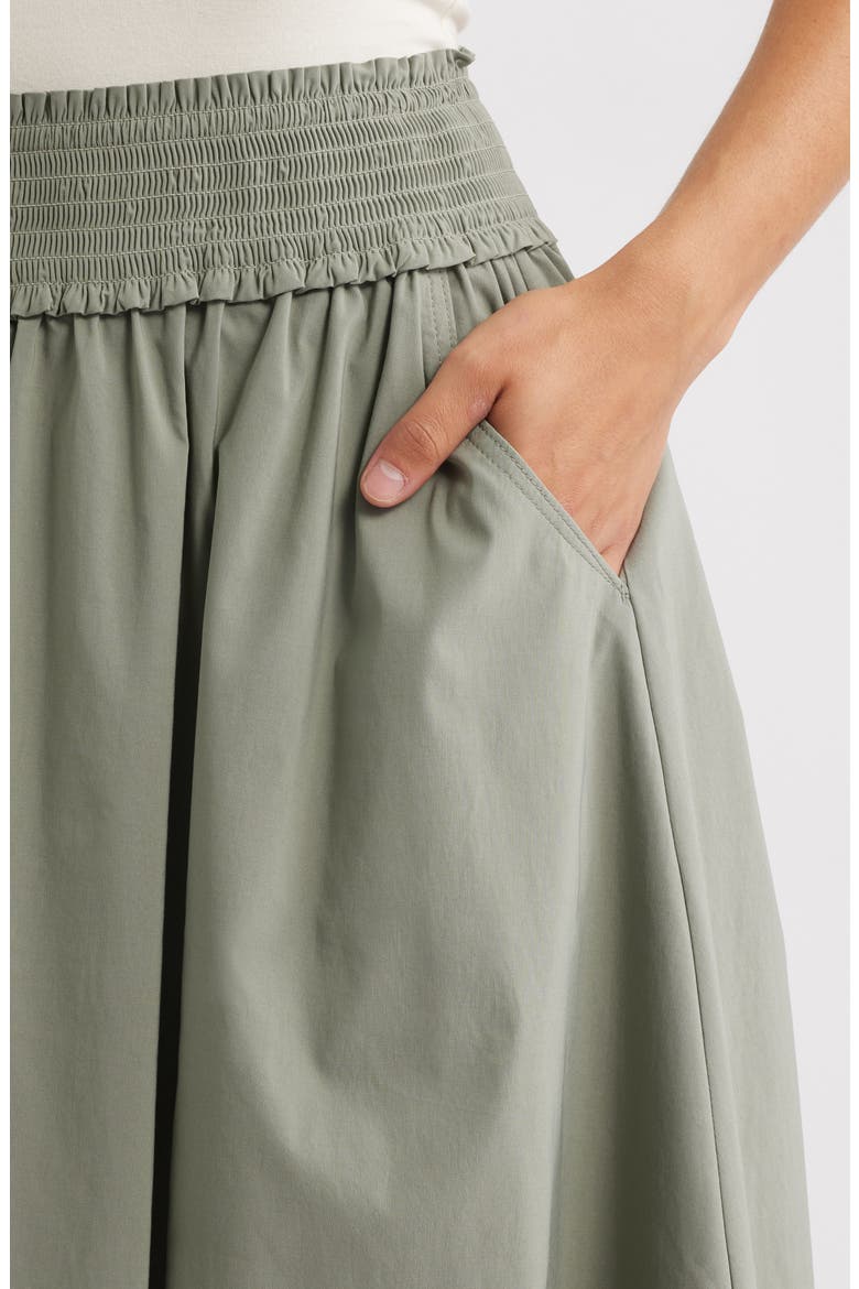 Smocked Waist Bubble Hem Midi Skirt, Alternate, color, DEEP SEAGRASS