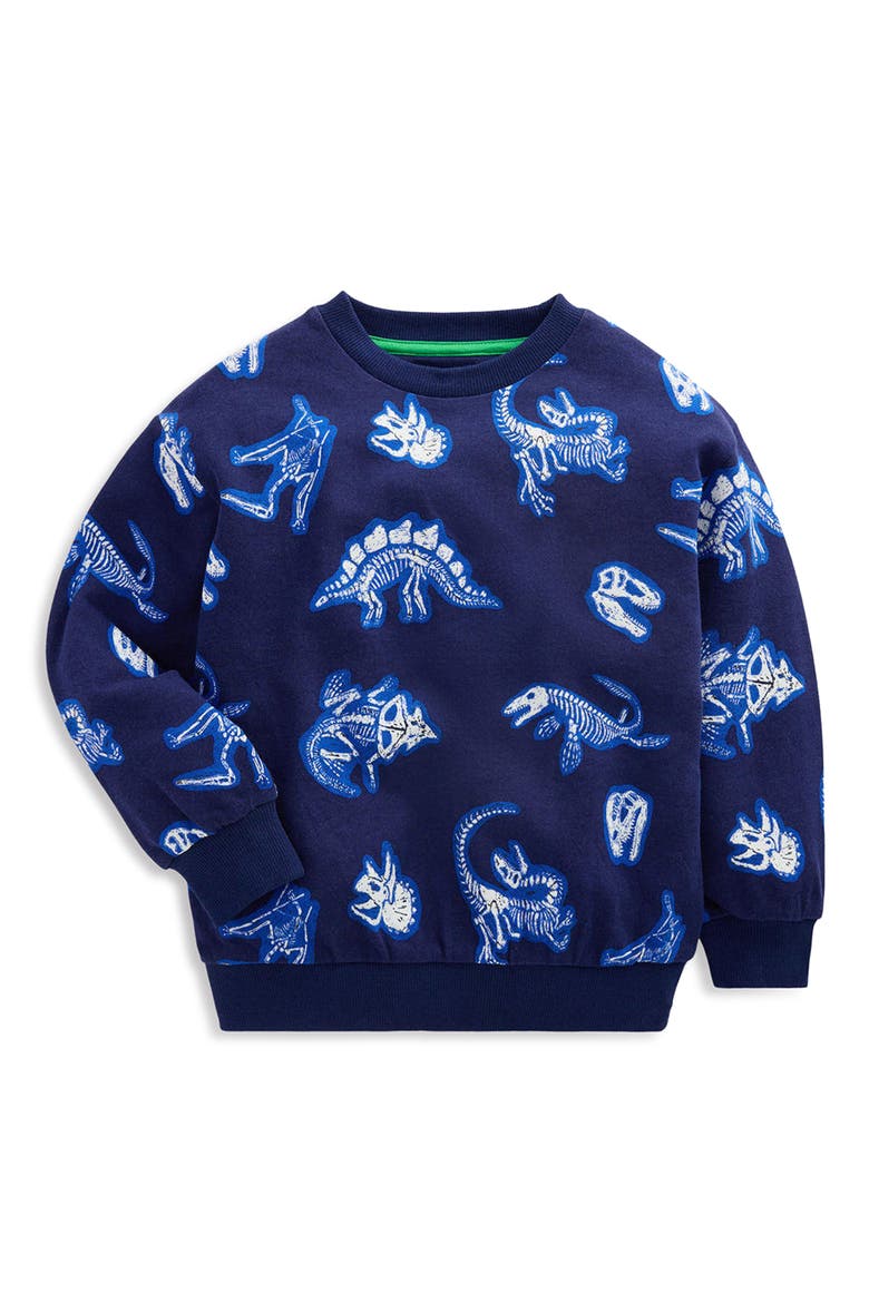 Kids' Glow Dino Printed Sweatshirt, Main, color, COLLEGE NAVY DINO
