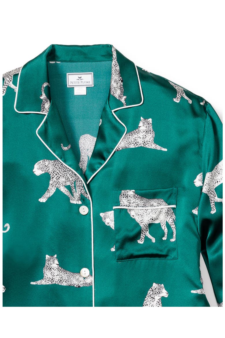 Panthre de Nuit Piped Mulberry Silk Pajamas, Alternate, color, GREEN