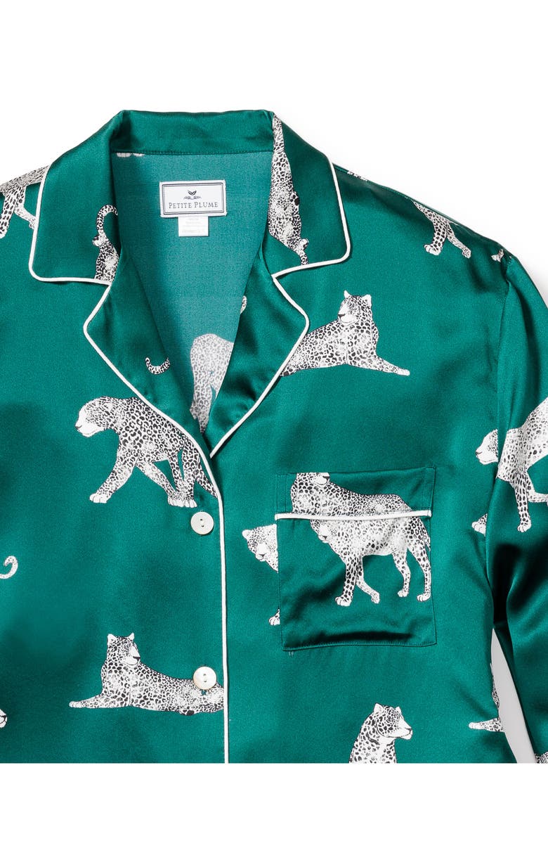 Petite Plume Panthre de Nuit Piped Mulberry Silk Pajamas, Alternate, color,