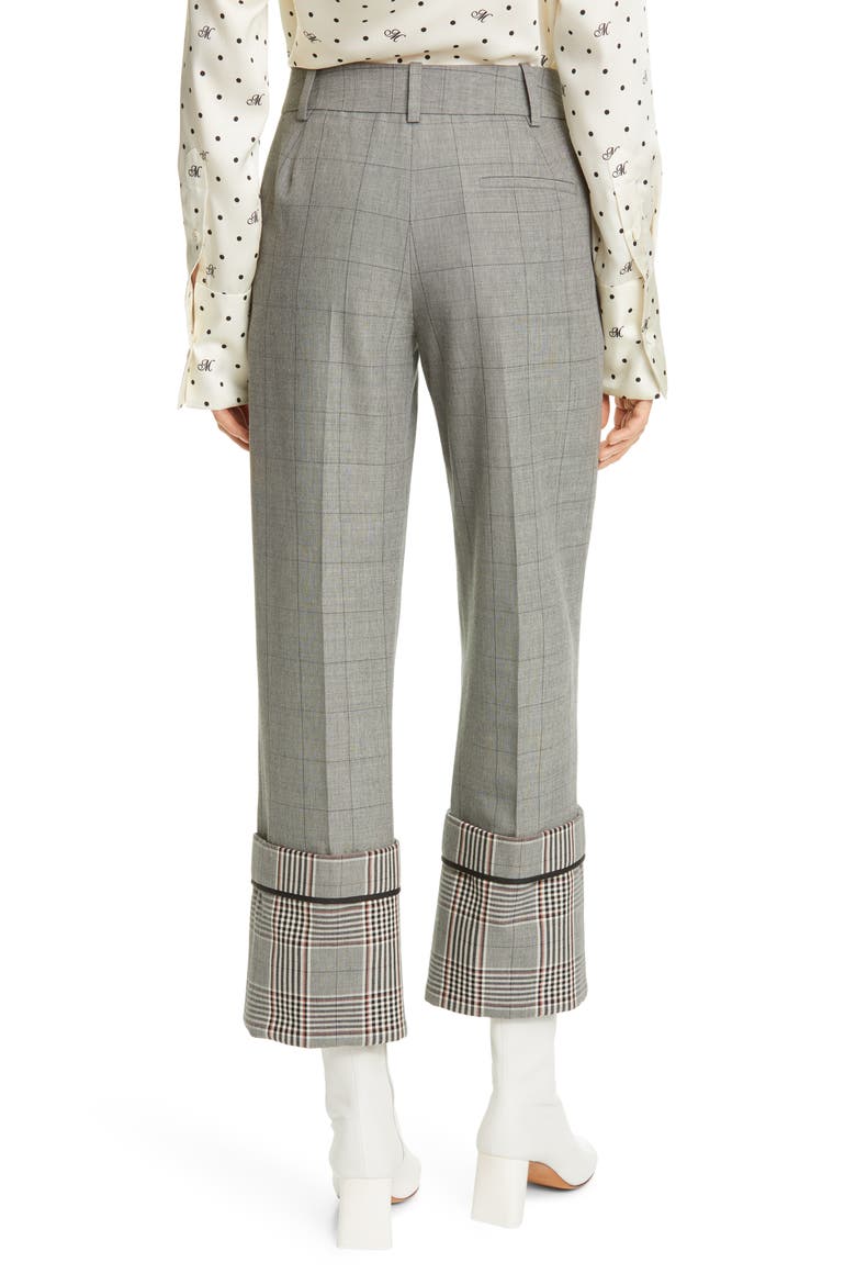 Cuff Hem Plaid Straight Leg Wool Blend Pants, Alternate, color, BLACK MUTLI