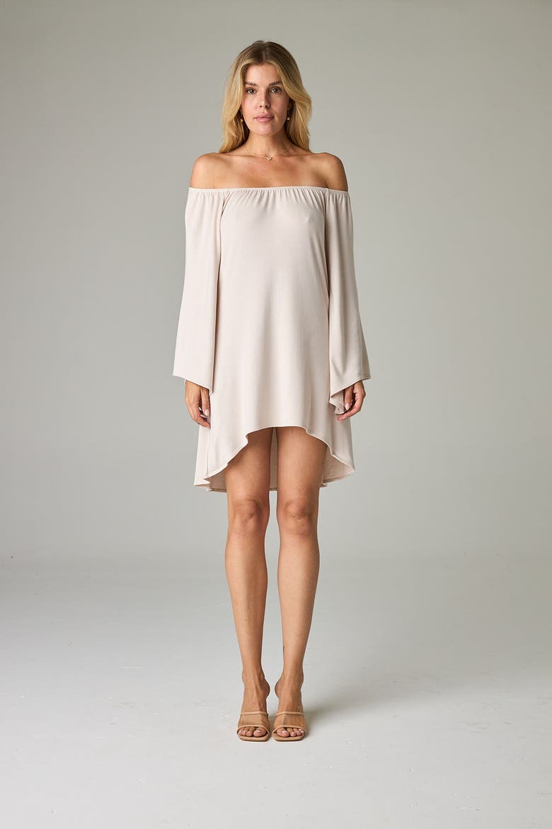 Peyto Eco-Luxe Rib Off-Shoulder Flutter Tunic/Dress - Ultra-Luxe Flow, Alternate, color, Bone