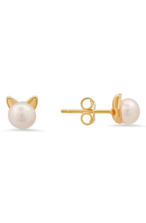 Freshwater Pearl Kitty Cat Stud Earrings