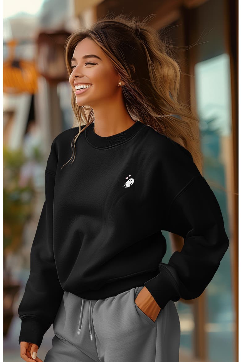 Heartly Ghost Womens Heavyweight Relaxed Sweatshirt, Alternate, color, Black