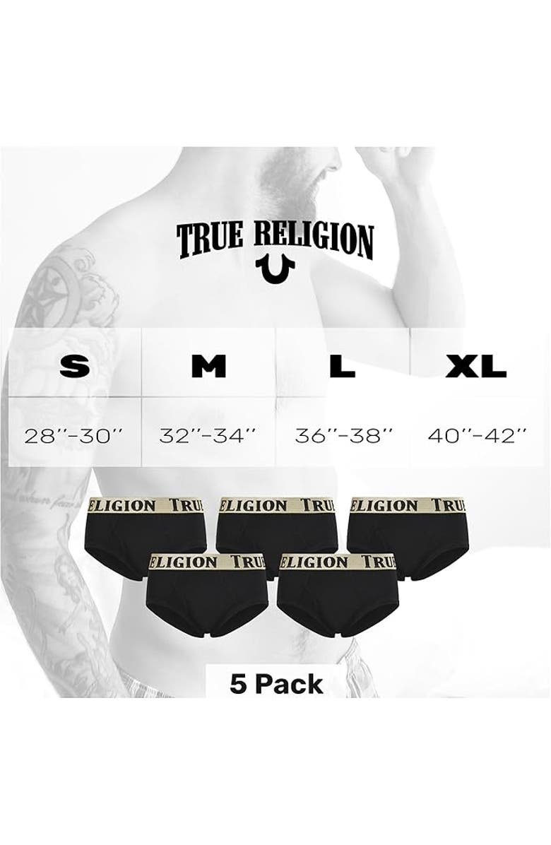 True Religion Briefs Soft Cotton Underwear Pack of 5, Alternate, color, Black