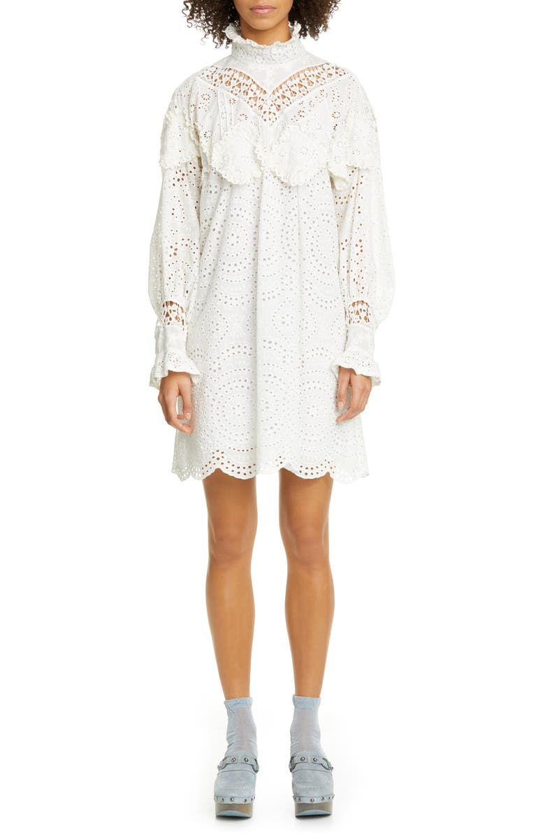 Anna Sui Eyelet Collage Long Sleeve Dress, Main, color, 