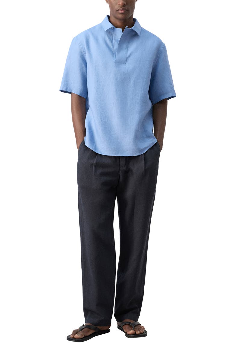 Solid Slub Linen Polo, Alternate, color, CHINA BLUE