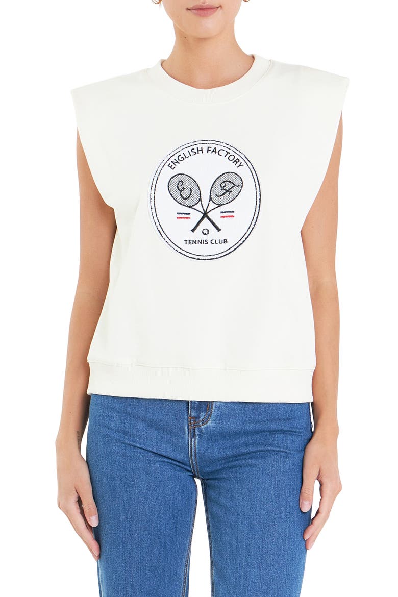 Sports Club EF Patch Sleeveless Cotton Graphic Sweatshirt, Main, color, WHITE