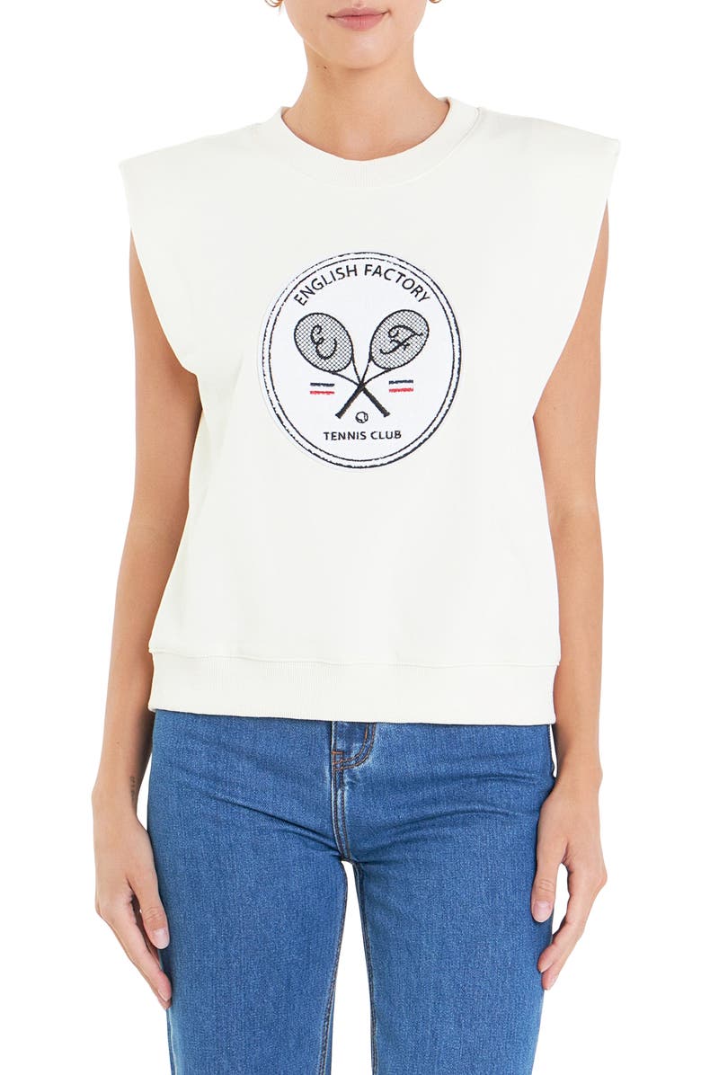 English Factory Sports Club EF Patch Sleeveless Cotton Graphic Sweatshirt, Main, color, 