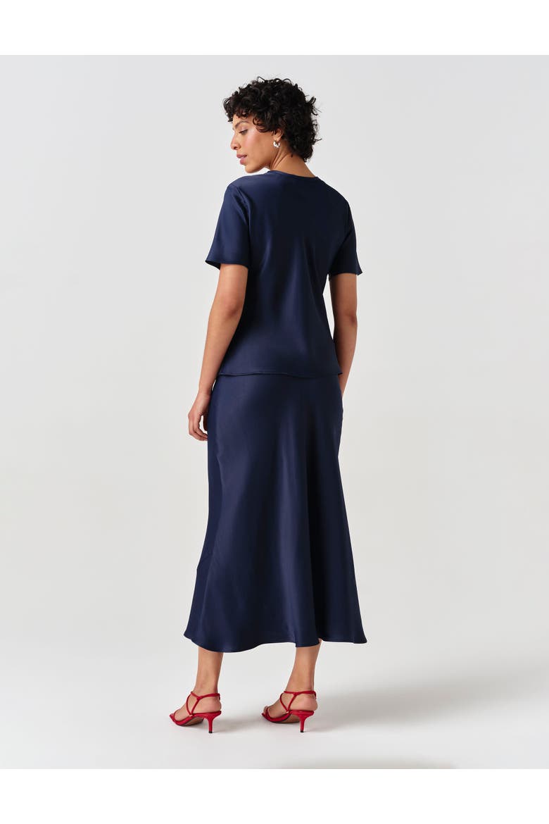 Ria Short Sleeve Satin Top, Alternate, color, Navy