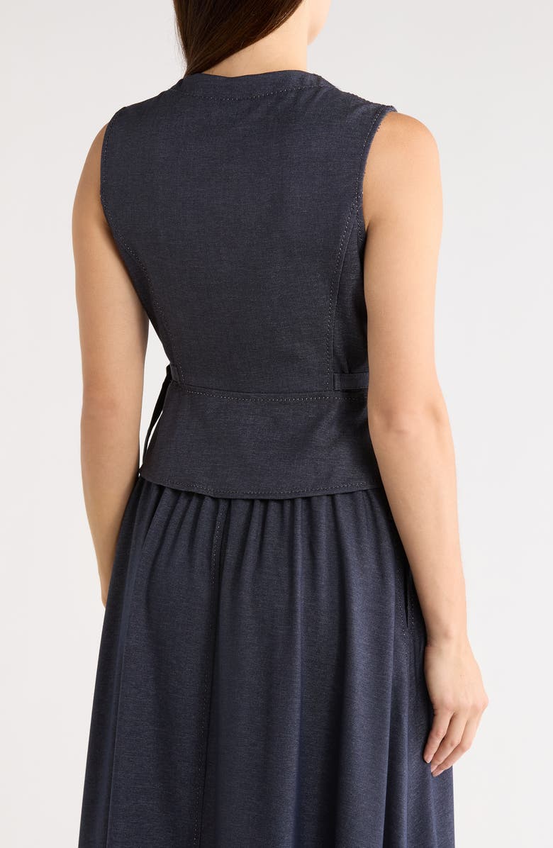 MAX STUDIO Topstitched Button Front Sleeveless Top, Alternate, color, Indigo