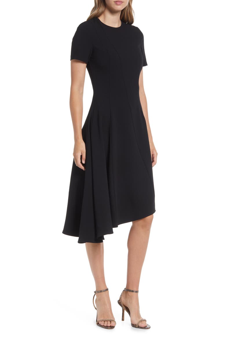 Olcay Asymmetric Hem A-Line Dress, Main, color, BLACK