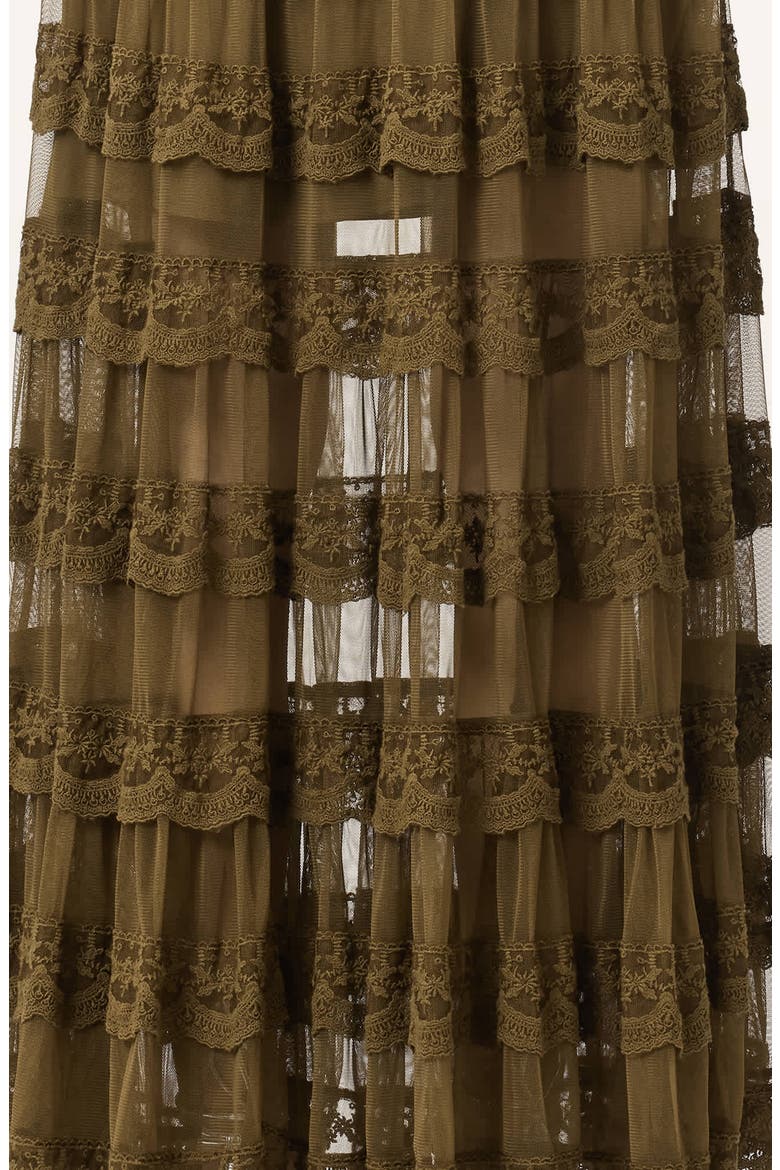 Maggie Lace Ruffle Maxi Skirt, Alternate, color, OLIVE KHAKI GREEN