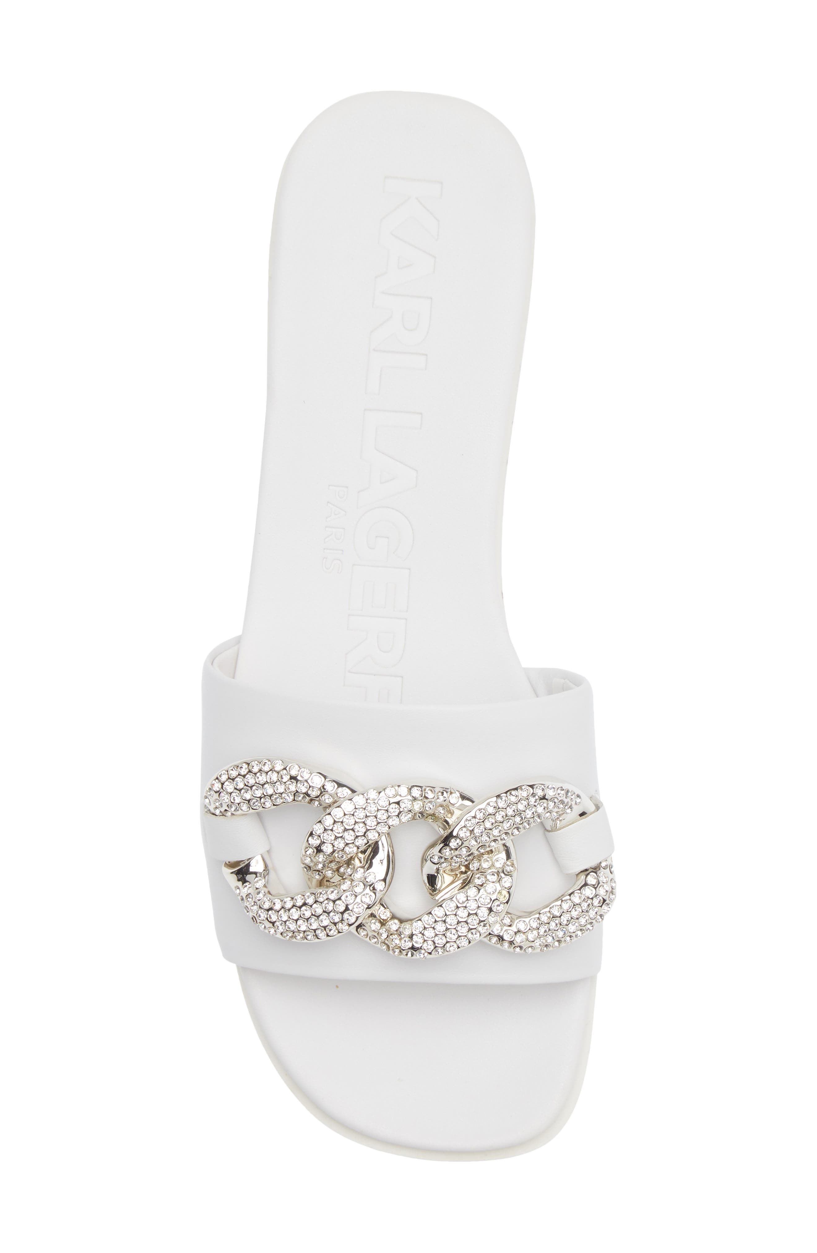 KARL LAGERFELD PARIS Jazelle Embellished Slide Sandal, Alternate, color, Bright White