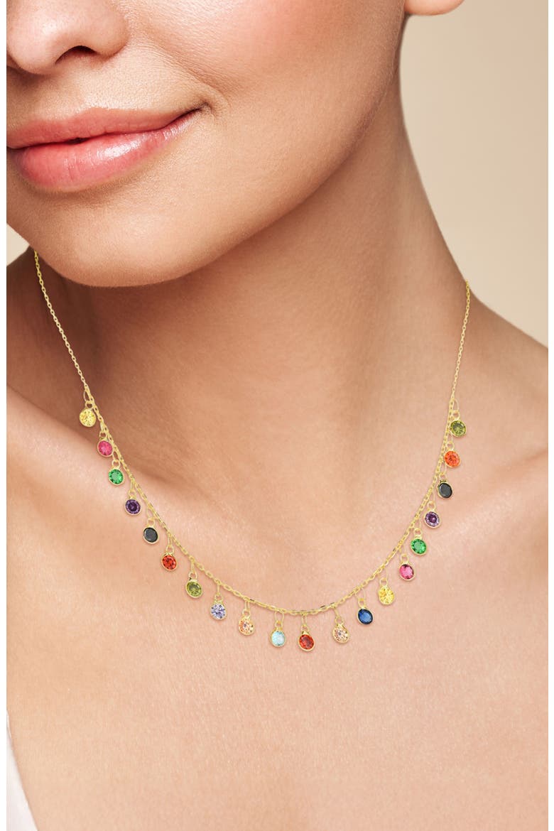 Cubic Zirconia Charm Frontal Necklace, Alternate, color, GOLD/RAINBOW