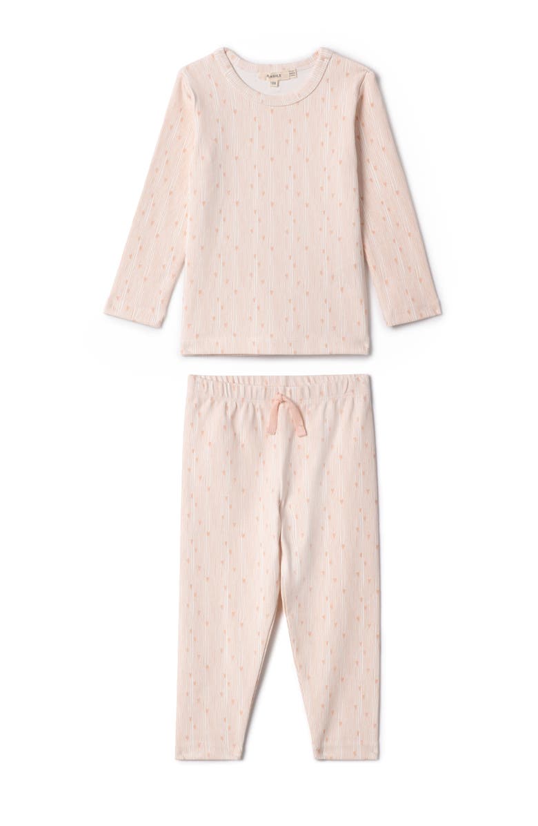 Fragile Girl Line Print Two Piece Long Sleeve Top and Pants Set, Main, color, Powder/Rosette