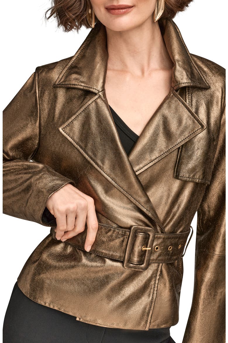 Metallic Leather Belted Jacket, Alternate, color, DARK COPPER
