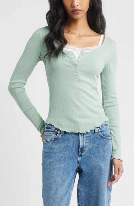 BP. Cotton Blend Pointelle Henley Top