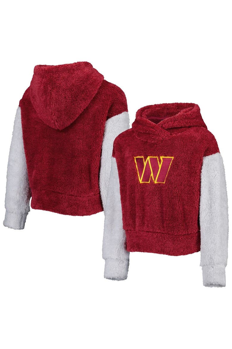 Girls Youth Burgundy/Gray Washington Commanders Game Time Teddy Fleece Pullover Hoodie, Main, color, Burgundy