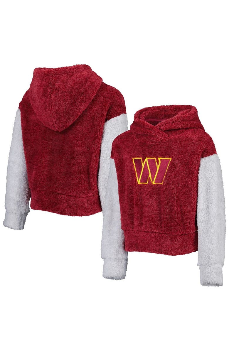 Outerstuff Girls Youth Burgundy/Gray Washington Commanders Game Time Teddy Fleece Pullover Hoodie, Main, color, 
