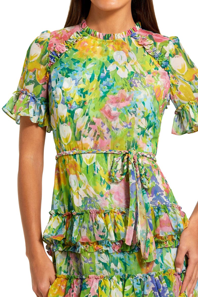 Petite Floral Tiered Chiffon Dress with Ruffle Detail, Alternate, color, Multi