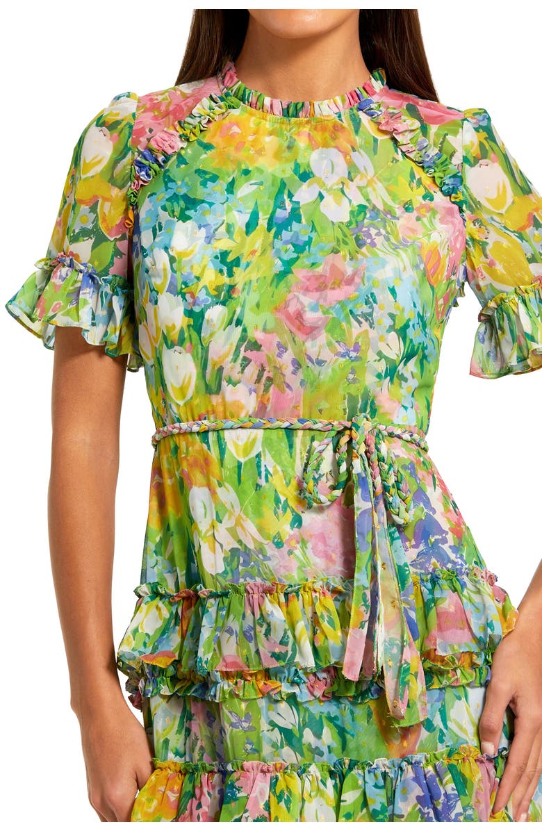 Mac Duggal Petite Floral Tiered Chiffon Dress with Ruffle Detail, Alternate, color, Multi