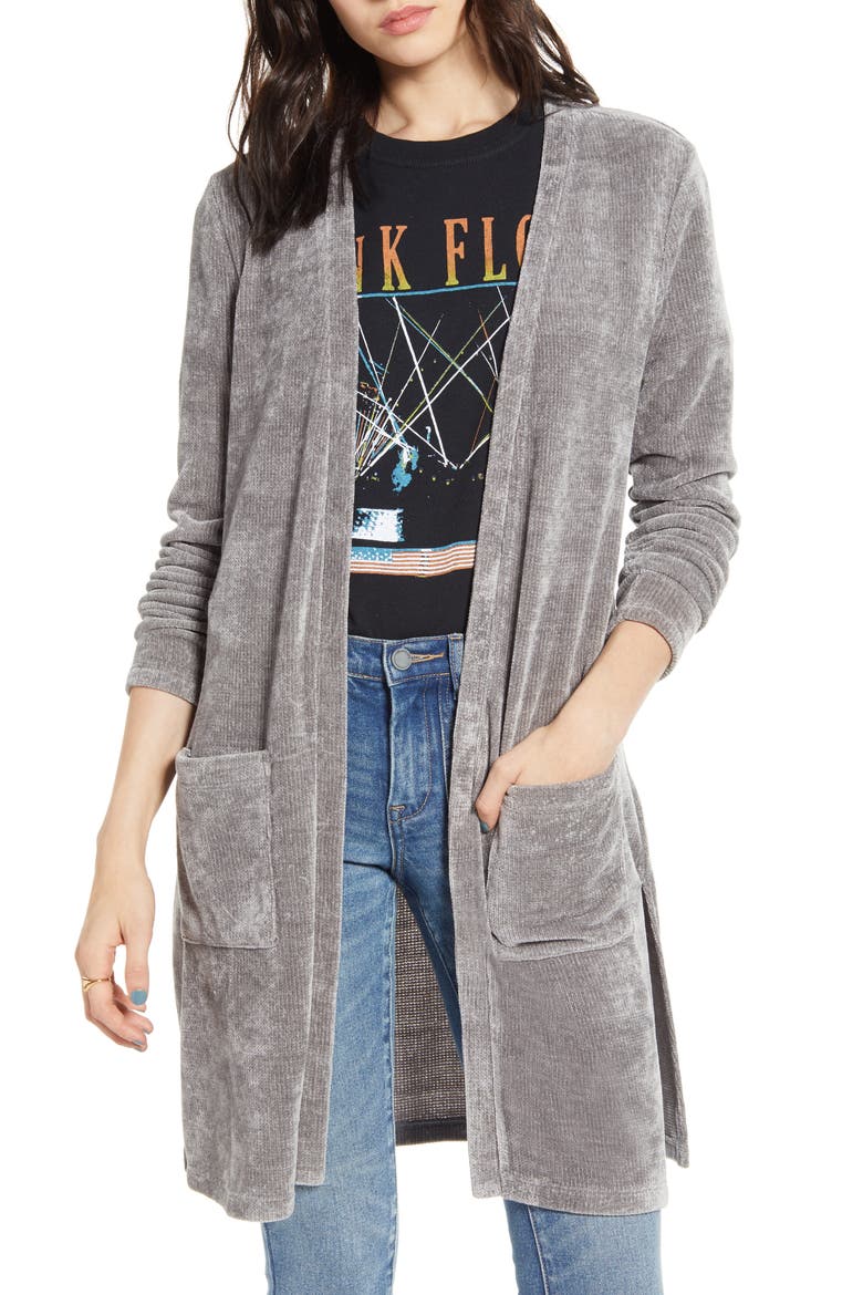 Chenille Longline Cardigan, Main, color, GREY