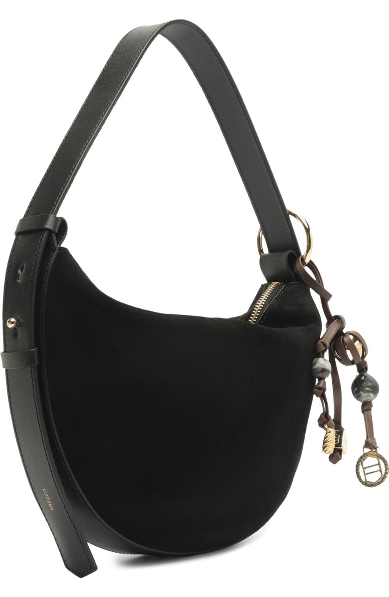 Arezzo Medium Simone Suede Shoulder Bag, Alternate, color, Preto/ Preto/ New Cocoa