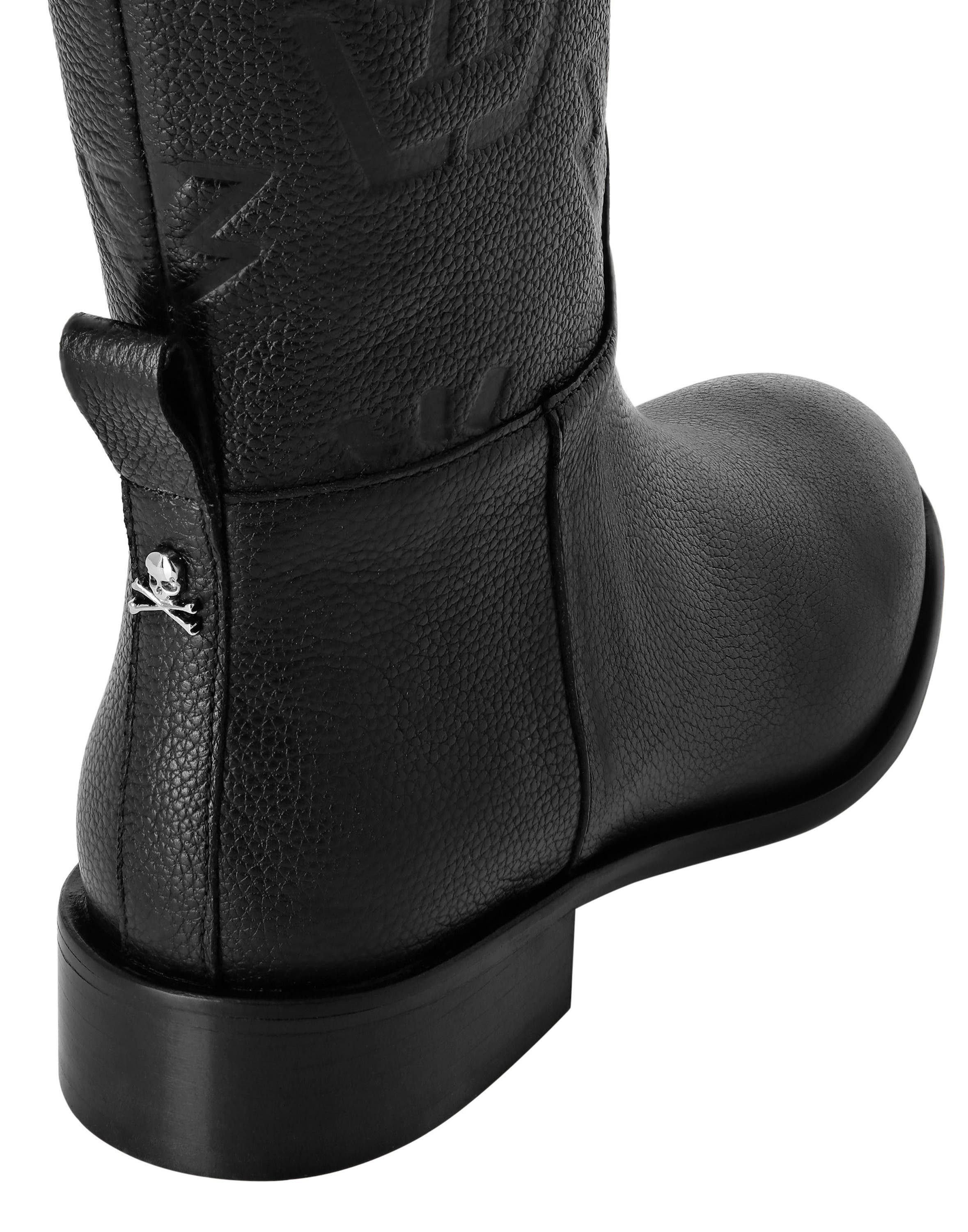 Leather Lo-Heels Mid Boots Monogram Women, Alternate, color, black