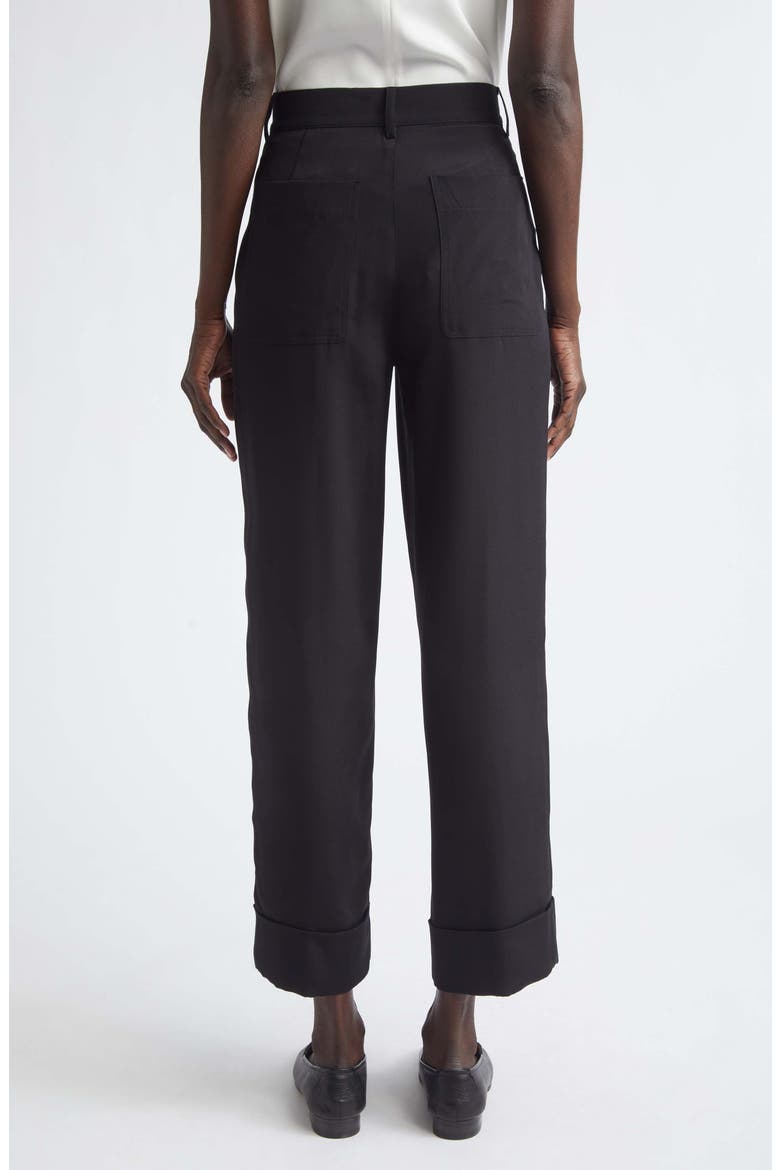 Highline Stretch Silk Crêpe de Chine Ankle Straight Leg Pants, Alternate, color, BLACK