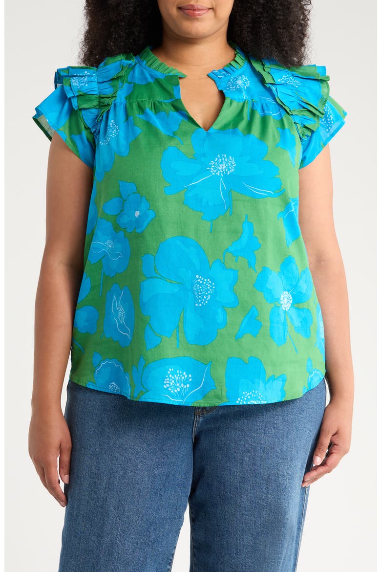 Rori Ramona Ruffle Top, Main, color, GREEN/ BLUE/ MULTI