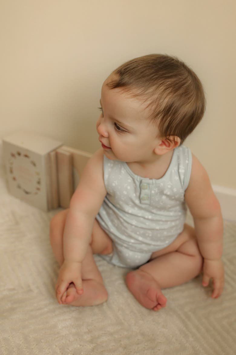 Cherry Leaf Printed Romper, Alternate, color, Powder