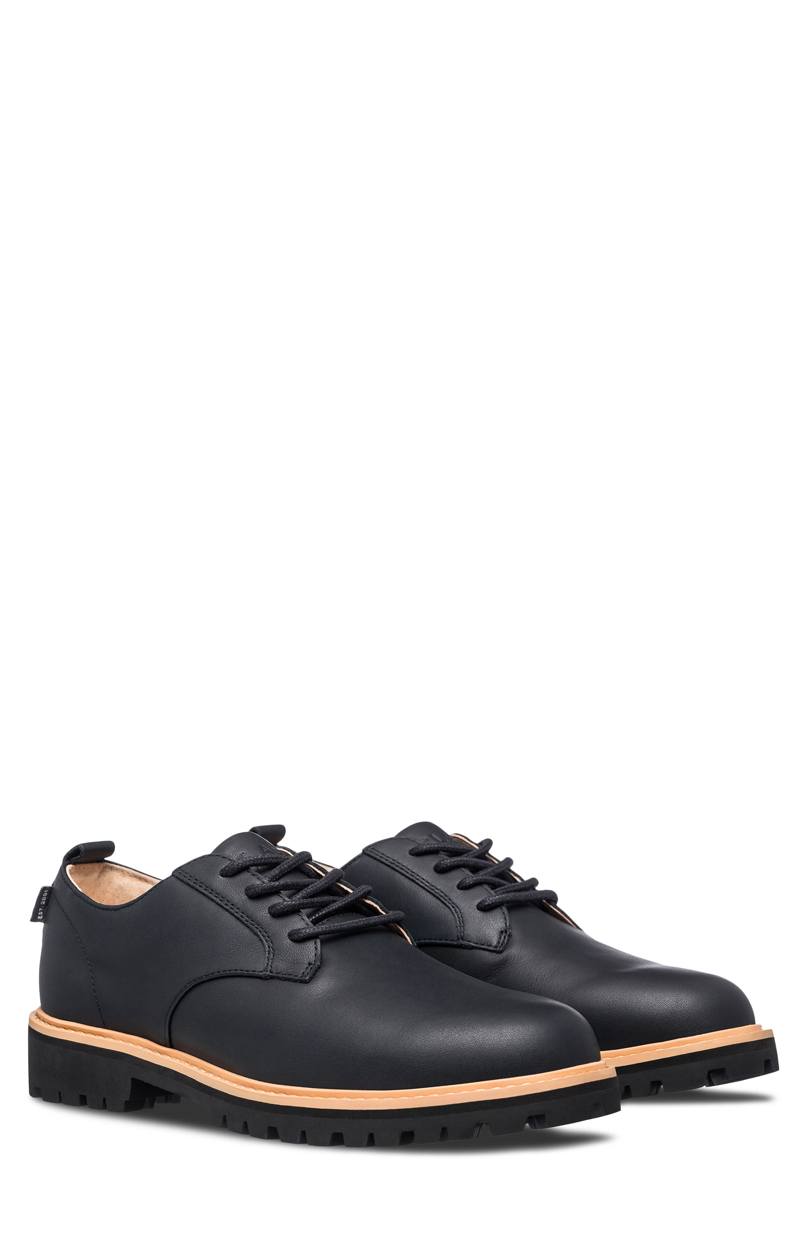 CLAE Logan Lugged Plain Toe Derby, Main, color, Black Natural Leather