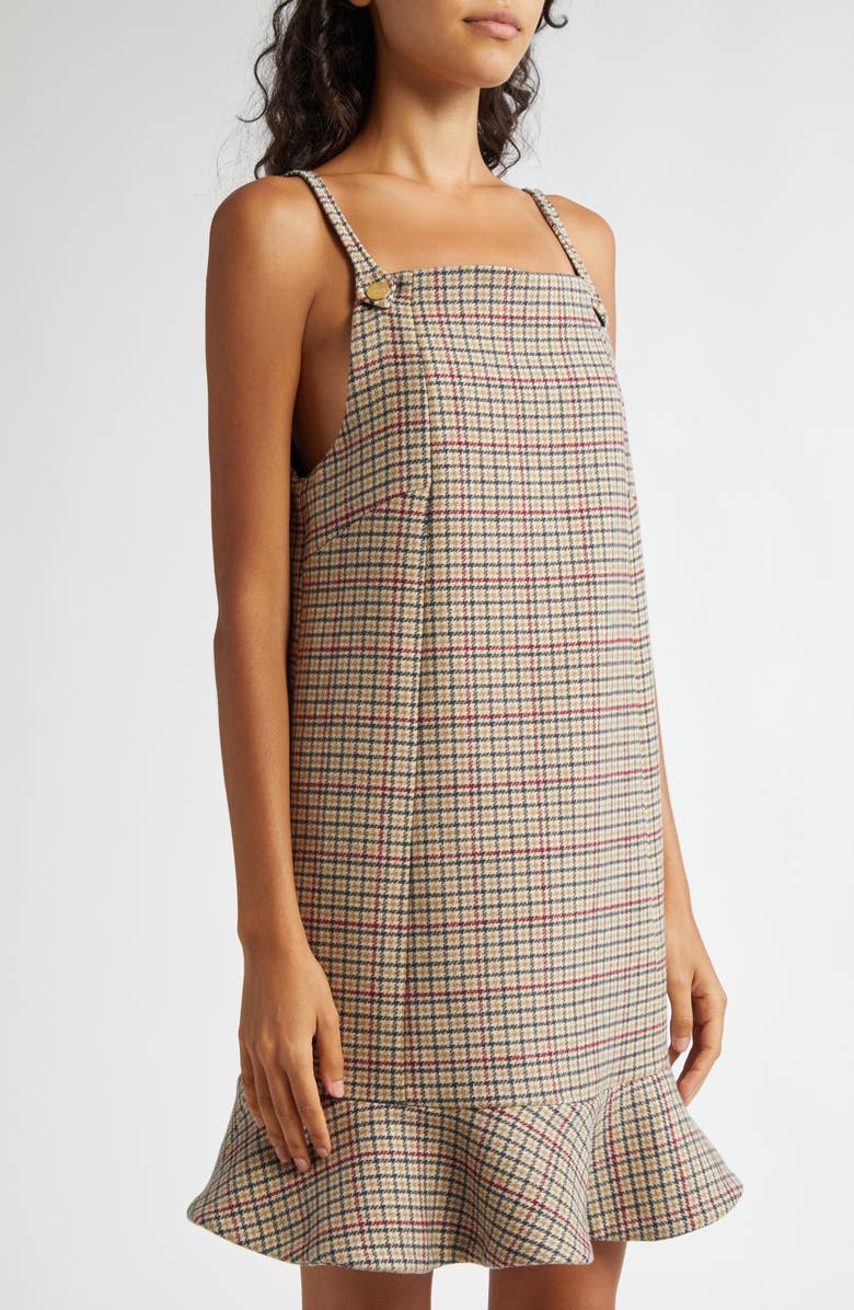Ganni Check Wool Blend Minidress, Alternate, color, Tigers Eye
