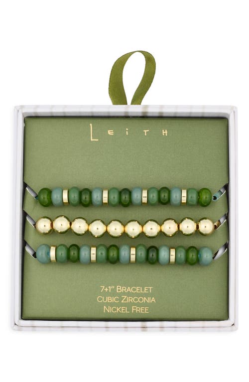 Leith Set Of 3 Beaded Stretch Bracelets In Green