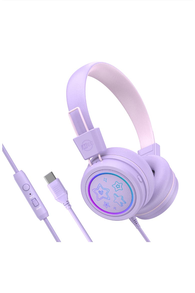 KidJamz KJ55U USB-C Kid's Headphones w/ LED Lights, Main, color, Lavender