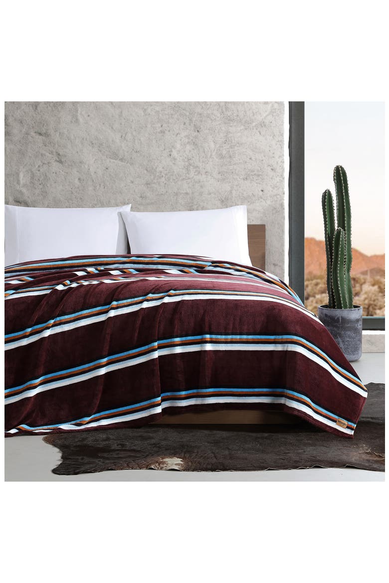 Western Saddle Stripe Fleece Blanket, Alternate, color, DARK RED