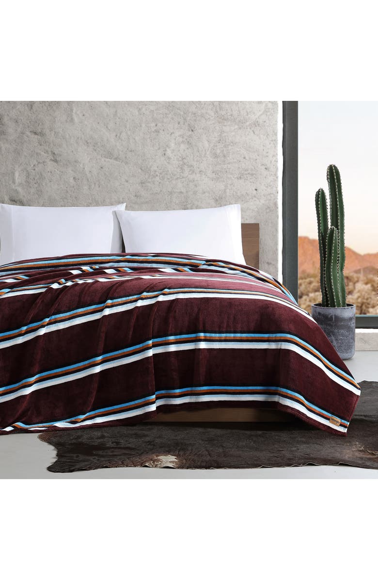 Wrangler Western Saddle Stripe Blanket, Alternate, color, Dark Red
