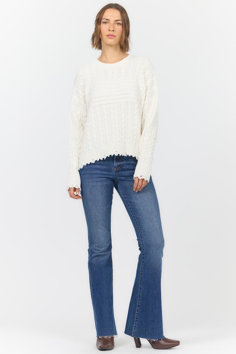 Rania Long Sleeve Crew Neck Cable Sweater, Alternate, color, Off White