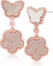 CZ by Kenneth Jay Lane Butterfly & Pavé Cubic Zirconia Clover Drop Earrings